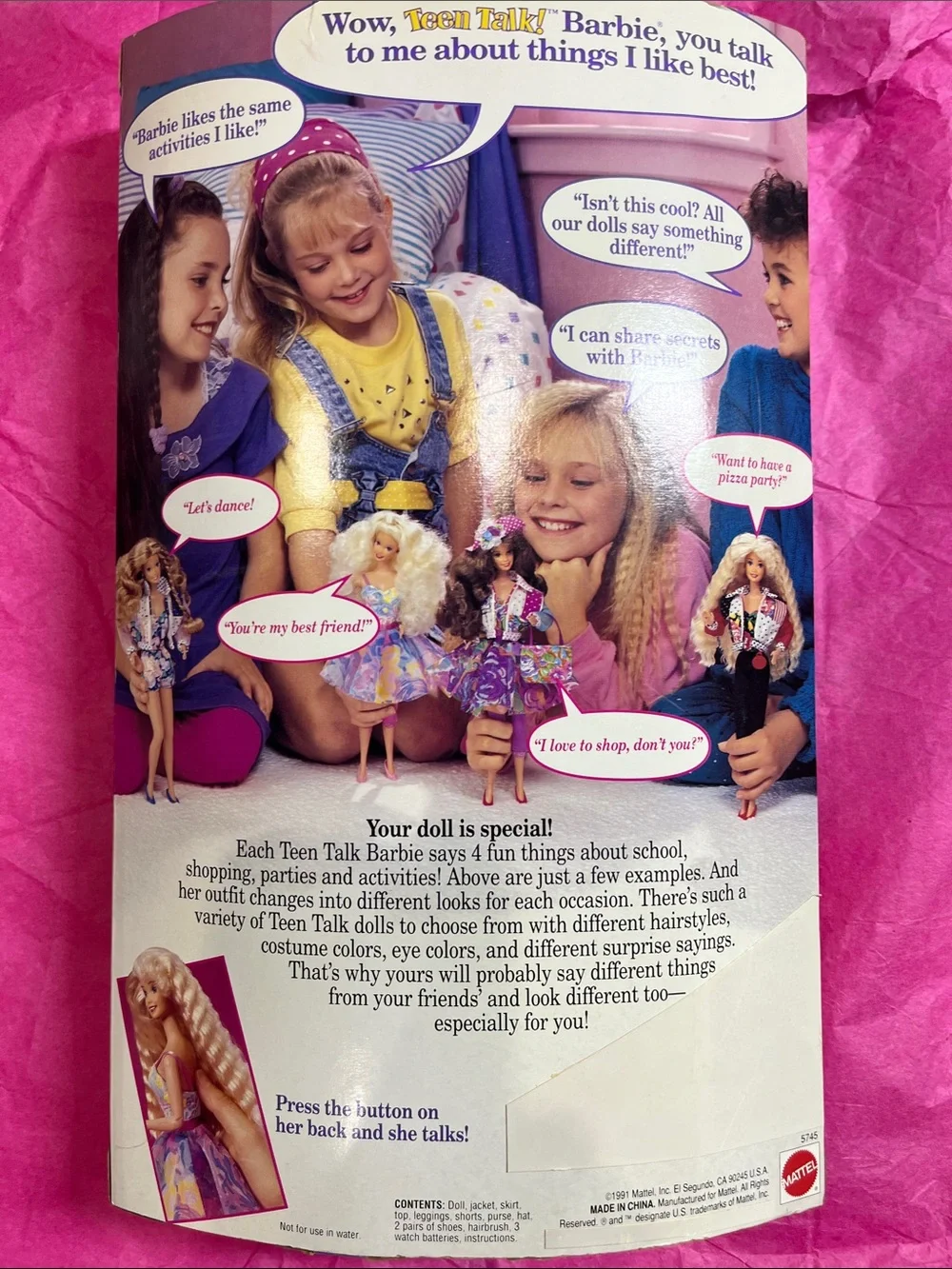 vintage 1991 Teen Talk Barbie (#5745) by Mattel NRFB